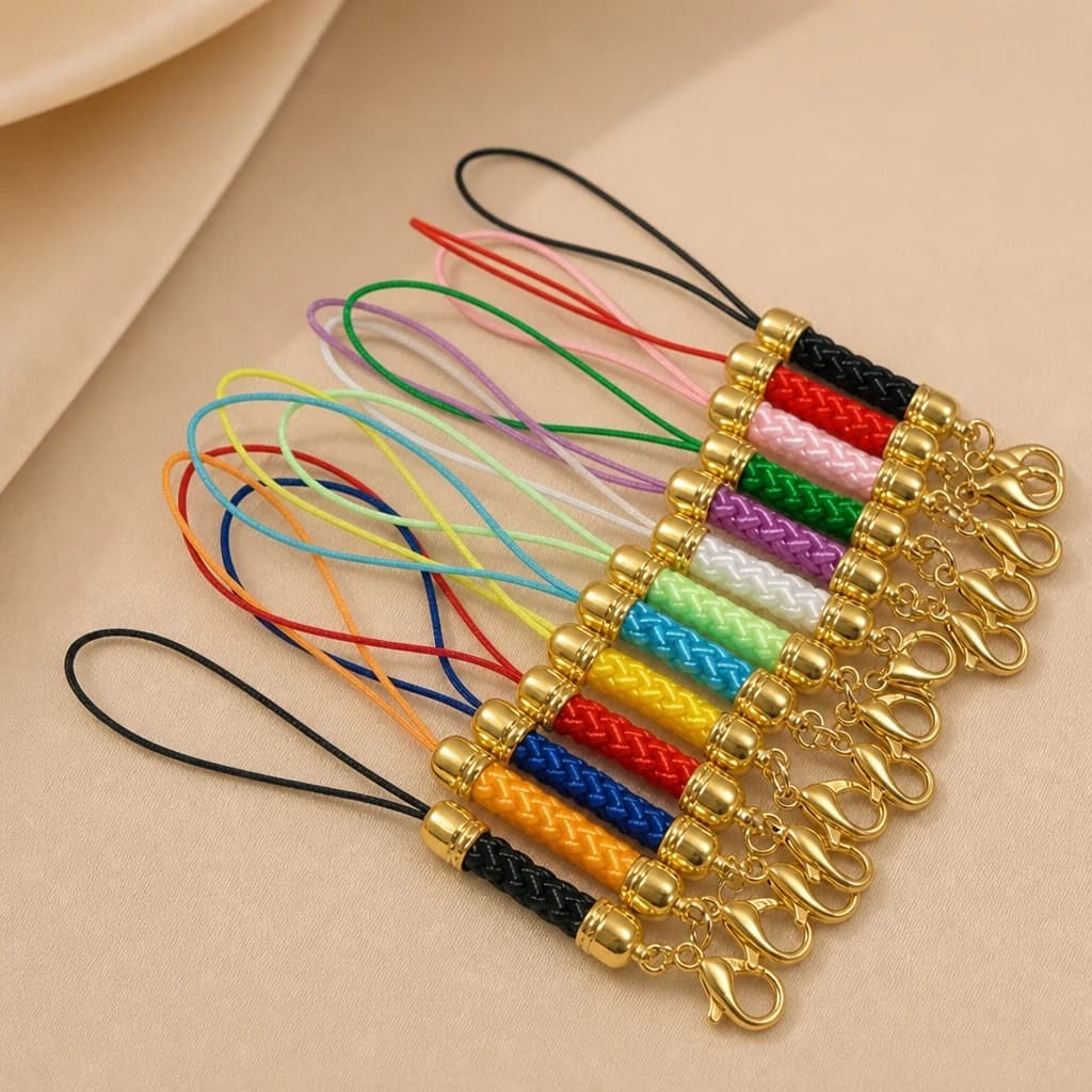 10Pcs Gold Lobster Clasp Lanyard Strap Mobile Cords Charm Nylon Key Ring Chain For DIY Keyring Rope Jewelry Making Accessories