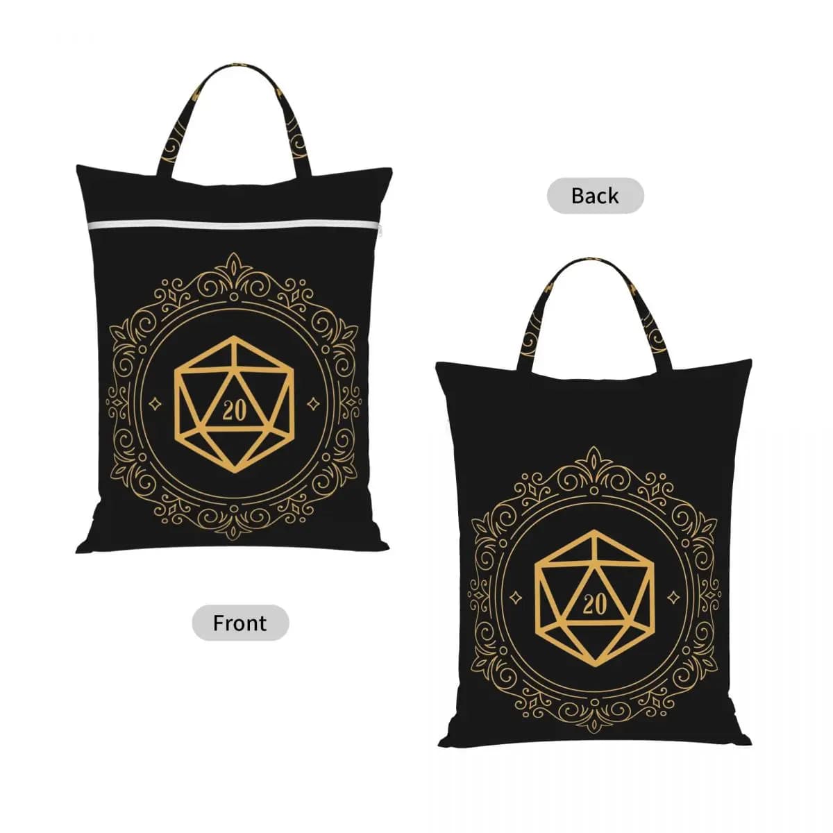 Polyhedral D20 Dice Monogram Bronze Tabletop RPG Travel Laundry Bag Waterproof Reusable Dirty Clothes Pouch Yoga Washing Basket