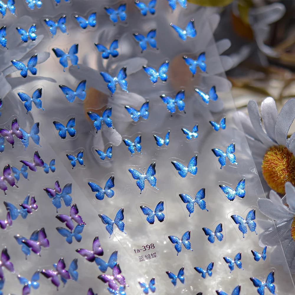 Sapphire Shine Blue Butterfly Wings 5D Nail Art Sticker Elegante animale Insetto Chic Decorazione autoadesiva Decalcomania per manicure fai da te