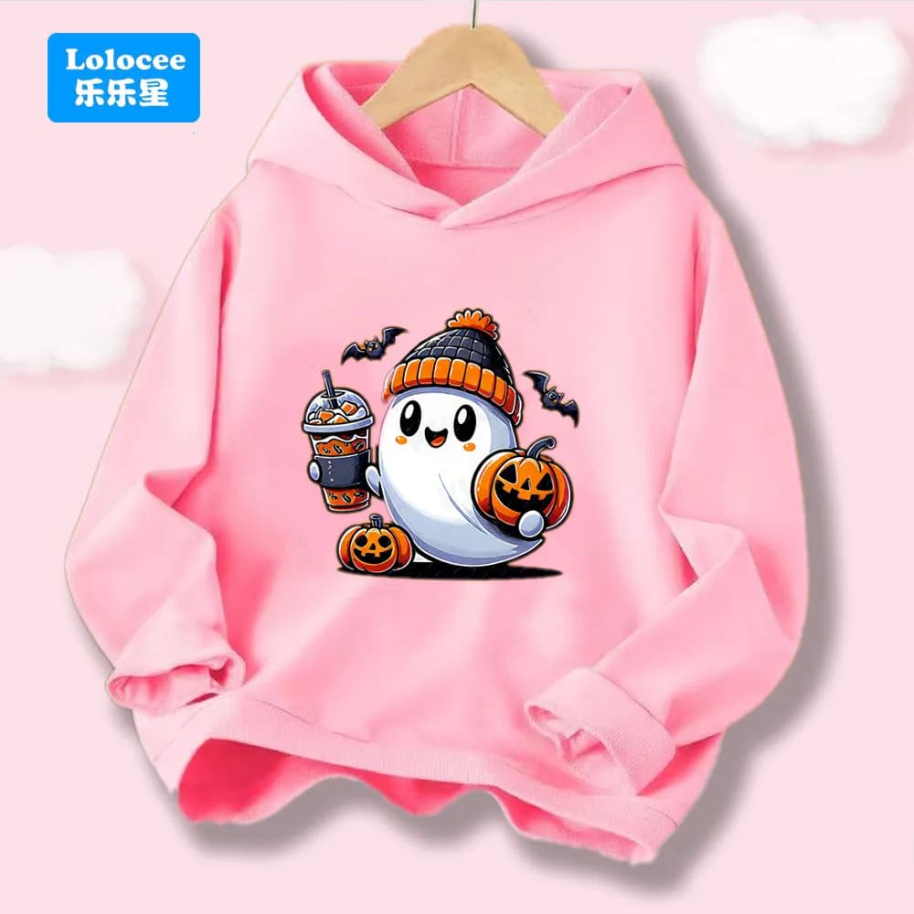 Felpa con cappuccio da ragazza con zucca fantasma di Halloween stampato abbigliamento sportivo per bambini ragazzi maniche lunghe autunno primavera abbigliamento WSJNC1