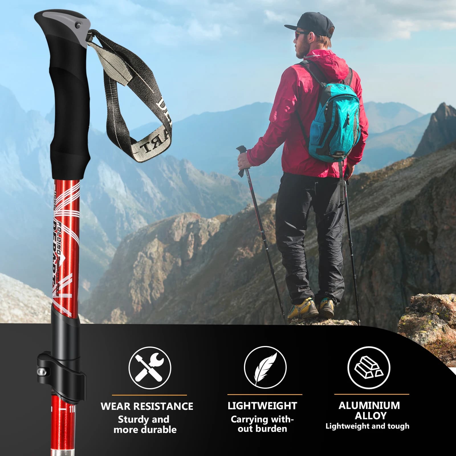 Walking Stick Telescopic Folding Trekking Poles 5 Section Outdoor Camping Ultralight Portable Foldable Walking Hiking Stick