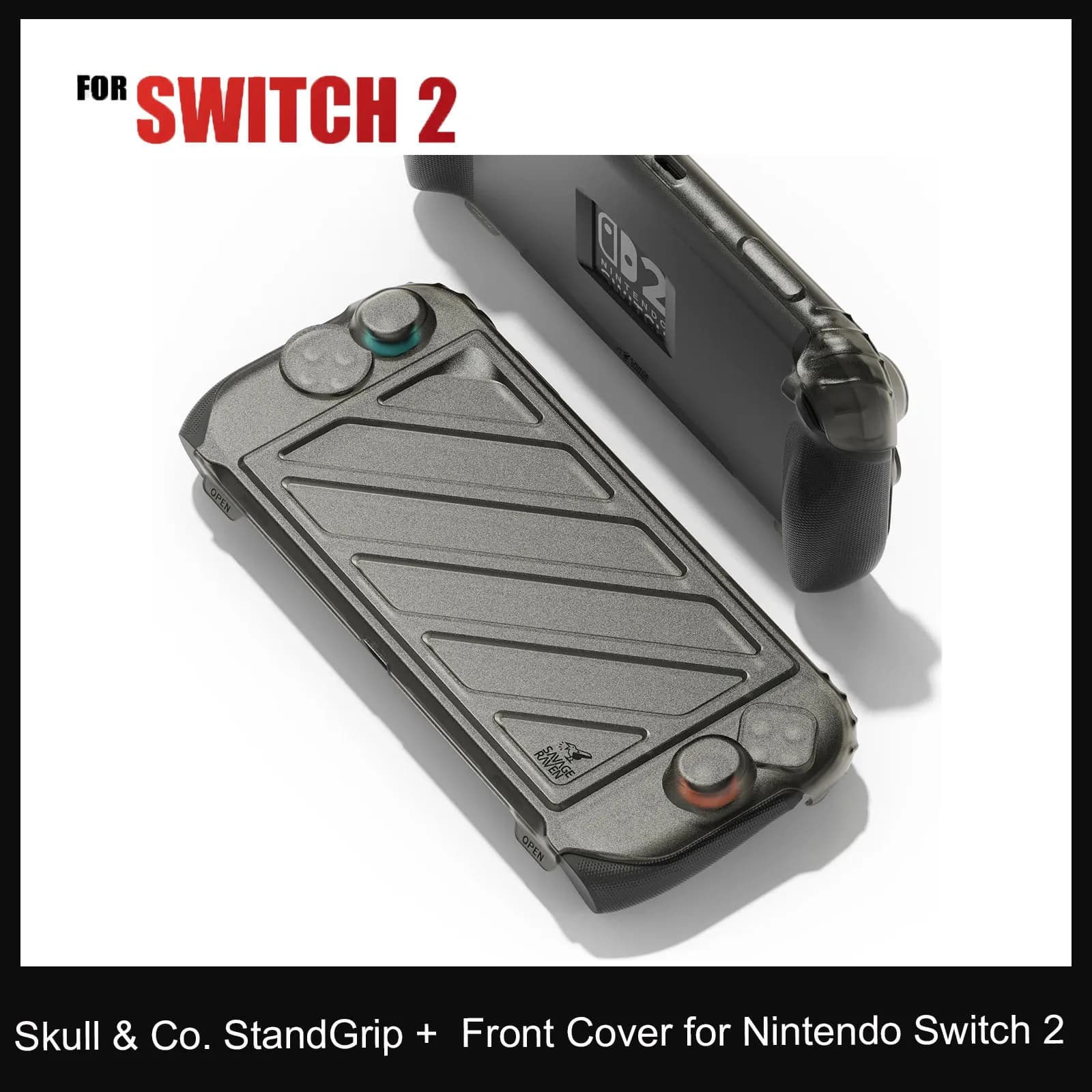 Savage Raven di Skull & Co. StandGrip + Cover Frontale per Nintendo Switch 2, Custodia Protettiva con Supporto, Cover Morbida per NS2