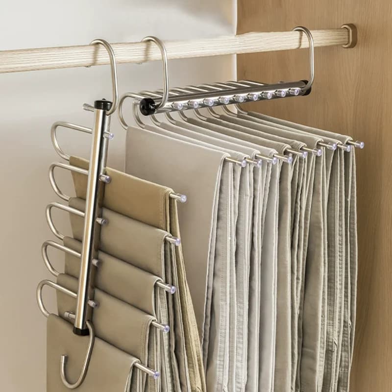 Folding Magic Pants Hangers 59 Layers Stainless Steel Space Saving Clothes Rack Organizer Wardrobe Trousers Jeans Scarf Hanger