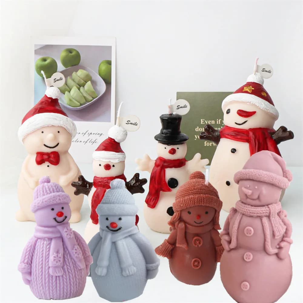 Natale pupazzo di neve candela stampo Silicone sorridente pupazzi di neve con cappello sciarpa sapone fatto a mano gesso torta di ghiaccio strumento regalo Festival fai da te