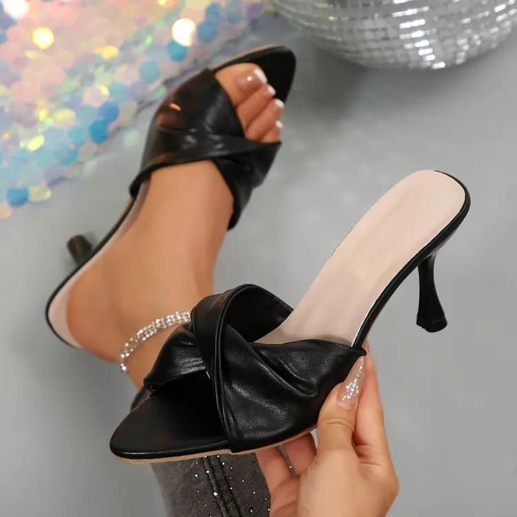 Beige Summer New High Heels Slides Women's Sandals Simple Design Outdoor Slippers Pointed Toe Thin Heel Shoes Large Size