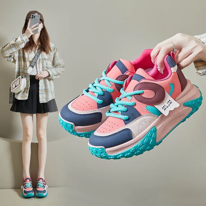 Scarpe da ginnastica sportive casual da donna Primavera 2025, con rialzo, per street style, sneakers alla moda per studentesse, comode e traspiranti