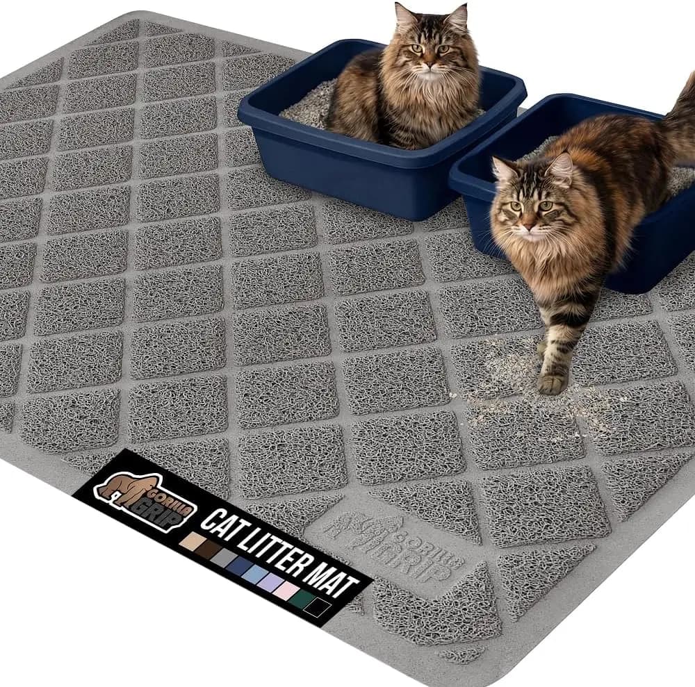 Tappetino Impermeabile per Lettiera Gatti, 47x35 Pollici, Facile da Pulire, Controllo dello Spargimento per Gatti da Interno, Grigio