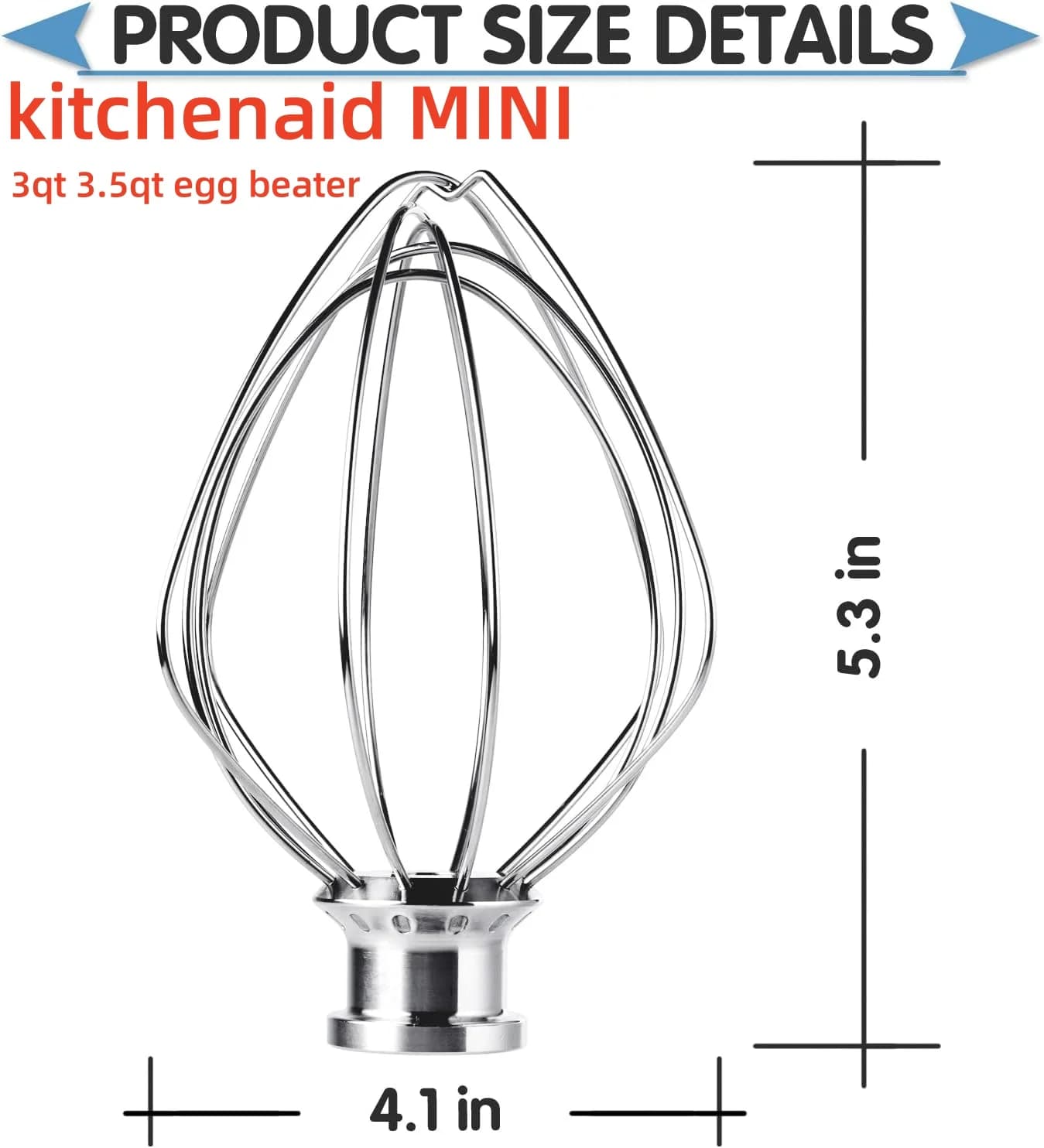 Accessorio per frusta a 6 fili MINI batte per uova per KitchenAid Testa inclinabile da 3,5 Qt KSM3311 KSM3316, Heavy Duty, adatto per Kitchenaid mini 3qt 3,5Qt
