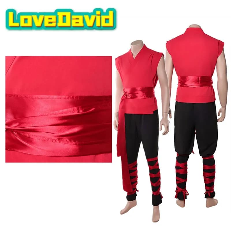 Costume da Cosplay per Adulti di Liu Kang, Kombat 2026, Top, Pantaloni e Cintura per Uomo, Outfit Fantasia Mortal, Costume per Halloween, Carnevale e Feste
