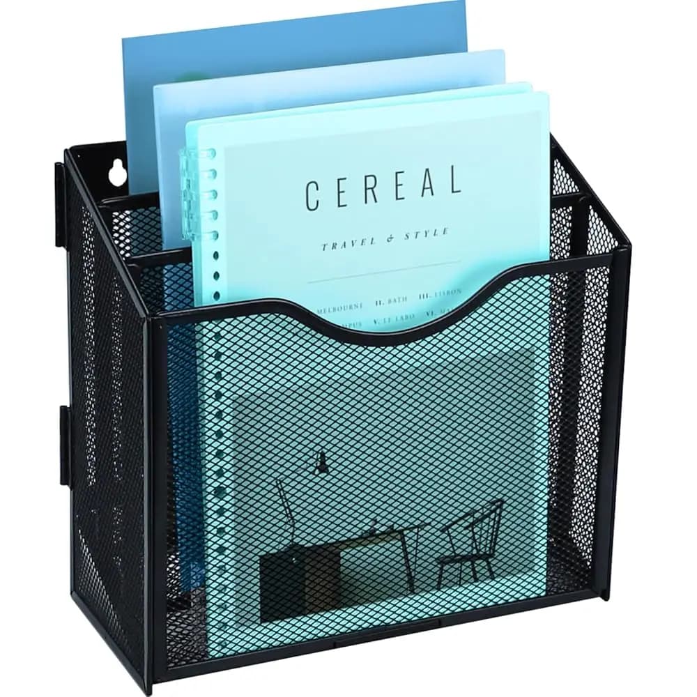 Organizzatore da scrivania in metallo con 3 scomparti verticali, porta documenti da parete, porta lettere, porta riviste