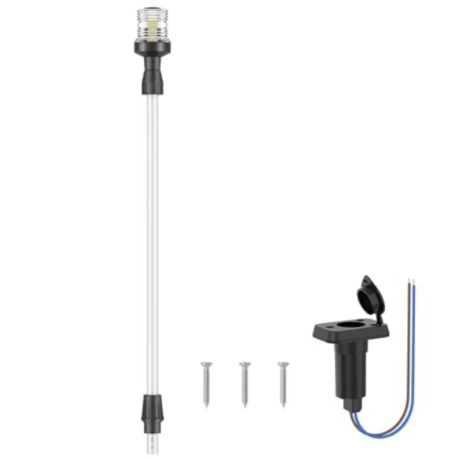 Luci di Poppa per Imbarcazioni con Asta Telescopica 27"-48" Luce di Ancoraggio LED con Base 12V Regolabile 3NM 360° ° Illuminazione di Navigazione per Pontone Y