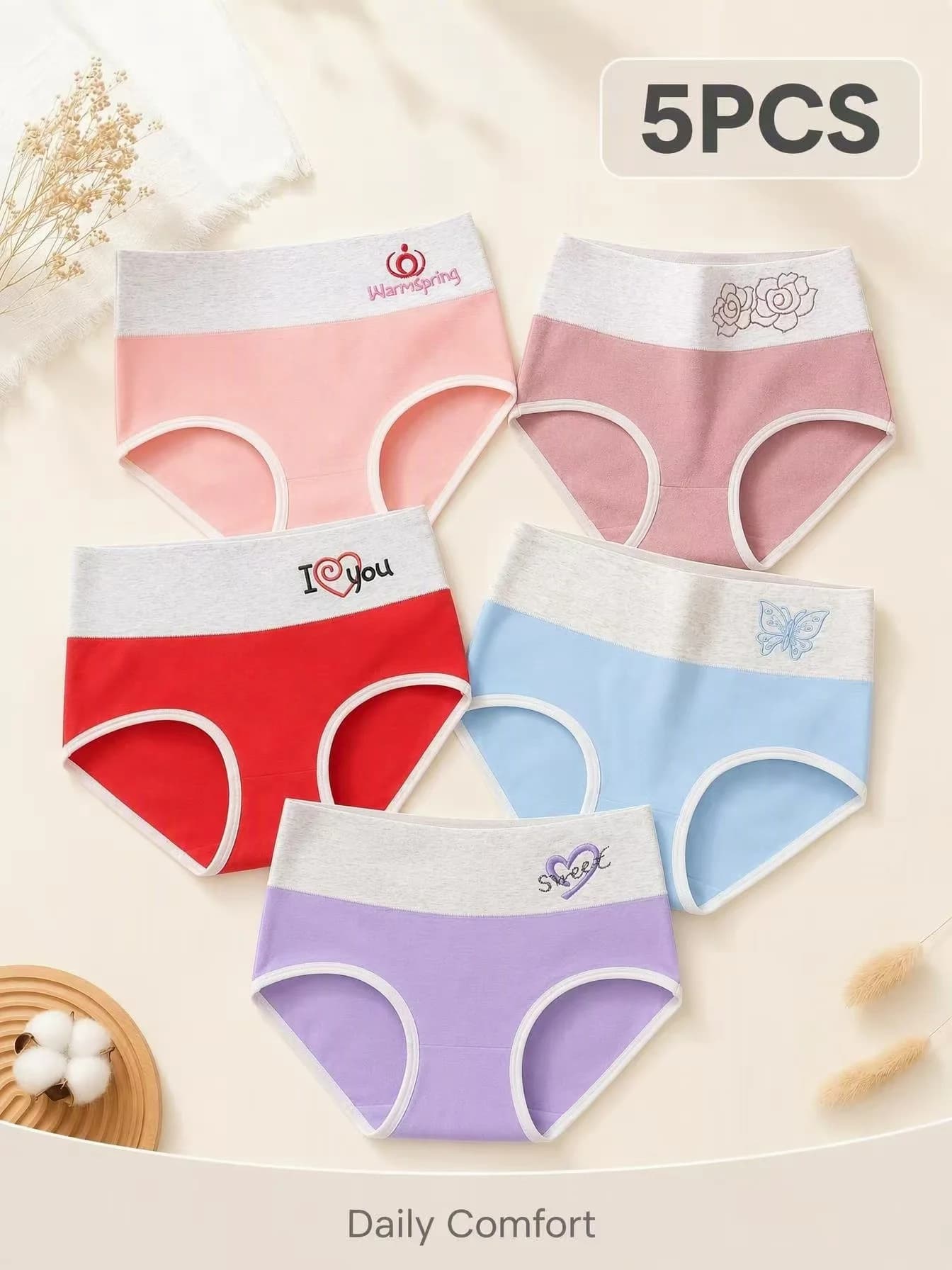 5PCS women's panties sexy panty mid waist seamless comfortable underpants women's underwear