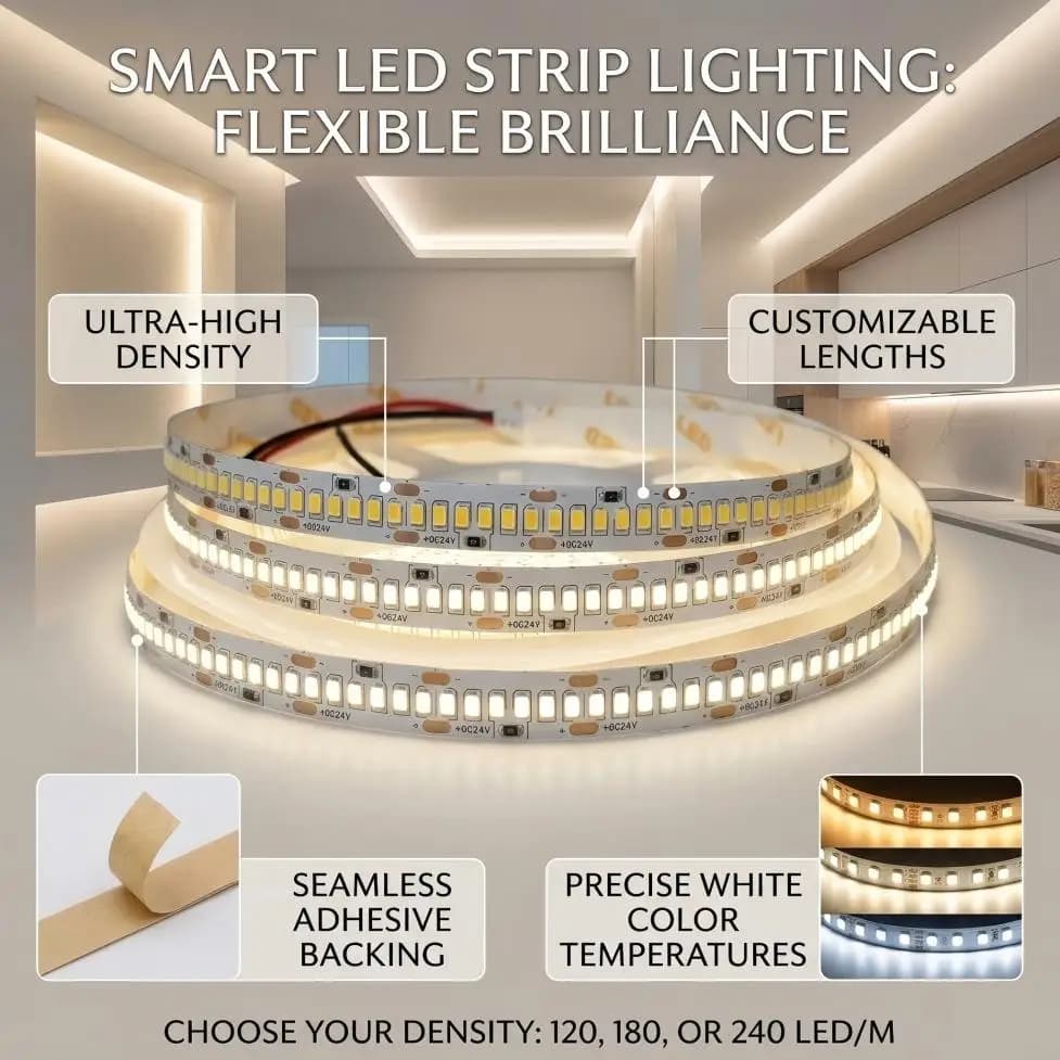 DC12V/24V SMD2835 LED Strip 8mm/10mm PCB 120/180/240LEDs/M 3000K 4000K 6000K Flexible Tape Lighting 0.5m-10m for DIY Home Decor