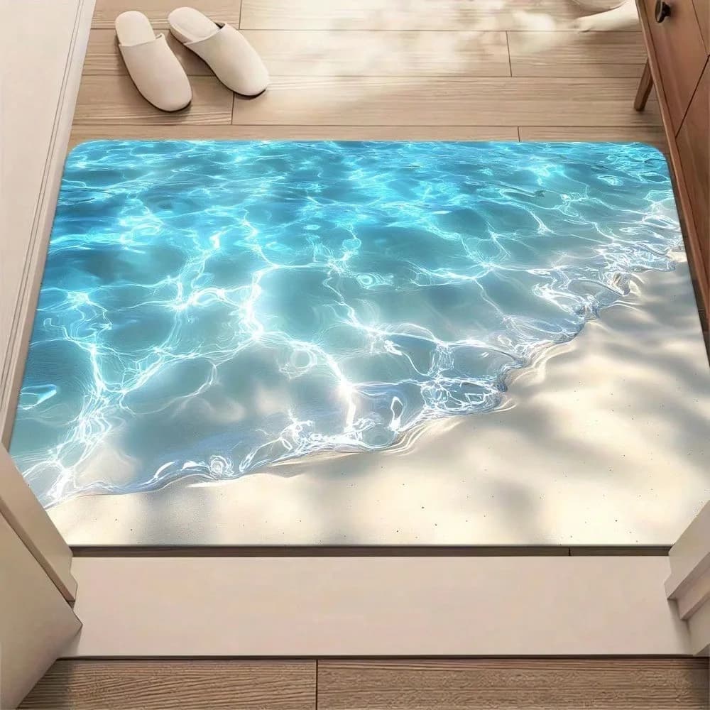 1pc 3D illusion clear ocean water beach pattern rubber floor mat water-absorbent, non-slip entrance door bathroom home decor