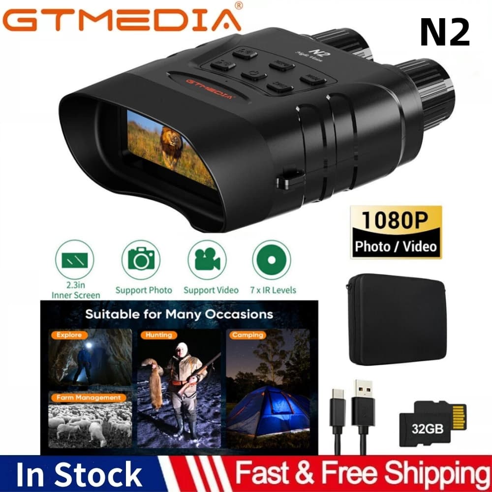 Binocolo per Visione Notturna GTMEDIA N2, Dispositivo a Infrarossi 1080P con Zoom Digitale 5X, Occhiali con Supporto per Testa, Uso Diurno/Notturno per Esterni