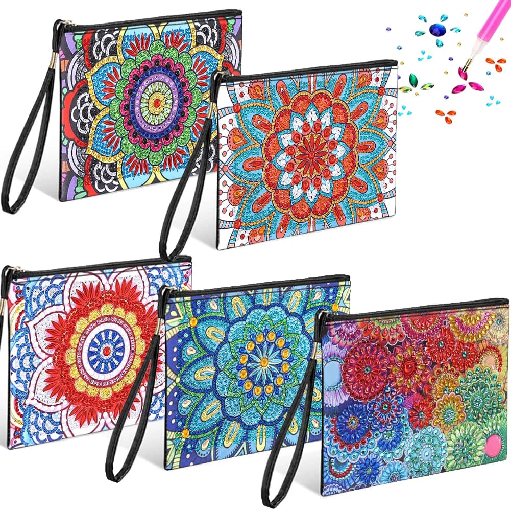 1 borsa set di pittura con diamanti Mandala fai da te, braccialetto con diamanti 5D, cinturino pochette, cerniera, artigianato artistico da donna