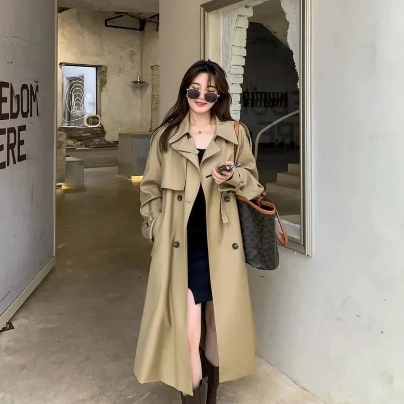 Giacca a vento doppio petto con fascia Trench da donna autunnale Moda Streetwear Office Lady Capispalla lungo scozzese britannico