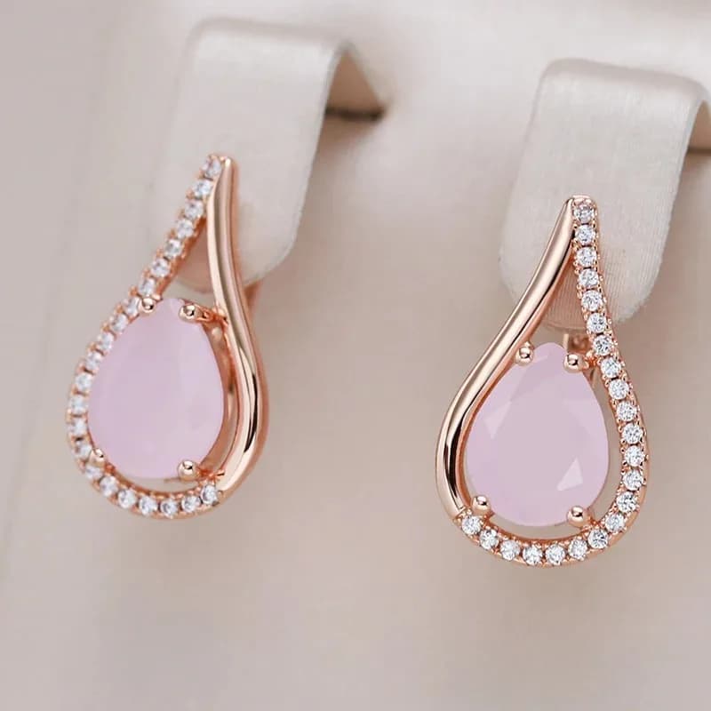 Elegant Round Earrings with Pink Goccia Opal for Women, Romantic Luxury Jewelry for Banquets and Weddings, Accessories and Gifts