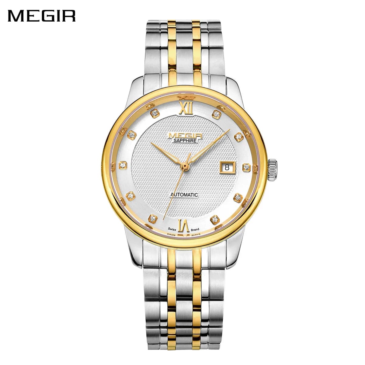 MEGIR Orologi da uomo Bracciale in acciaio inossidabile Zaffiro Meccanico automatico Orologi da polso da lavoro di lusso Orologio Reloj Hombre 96002