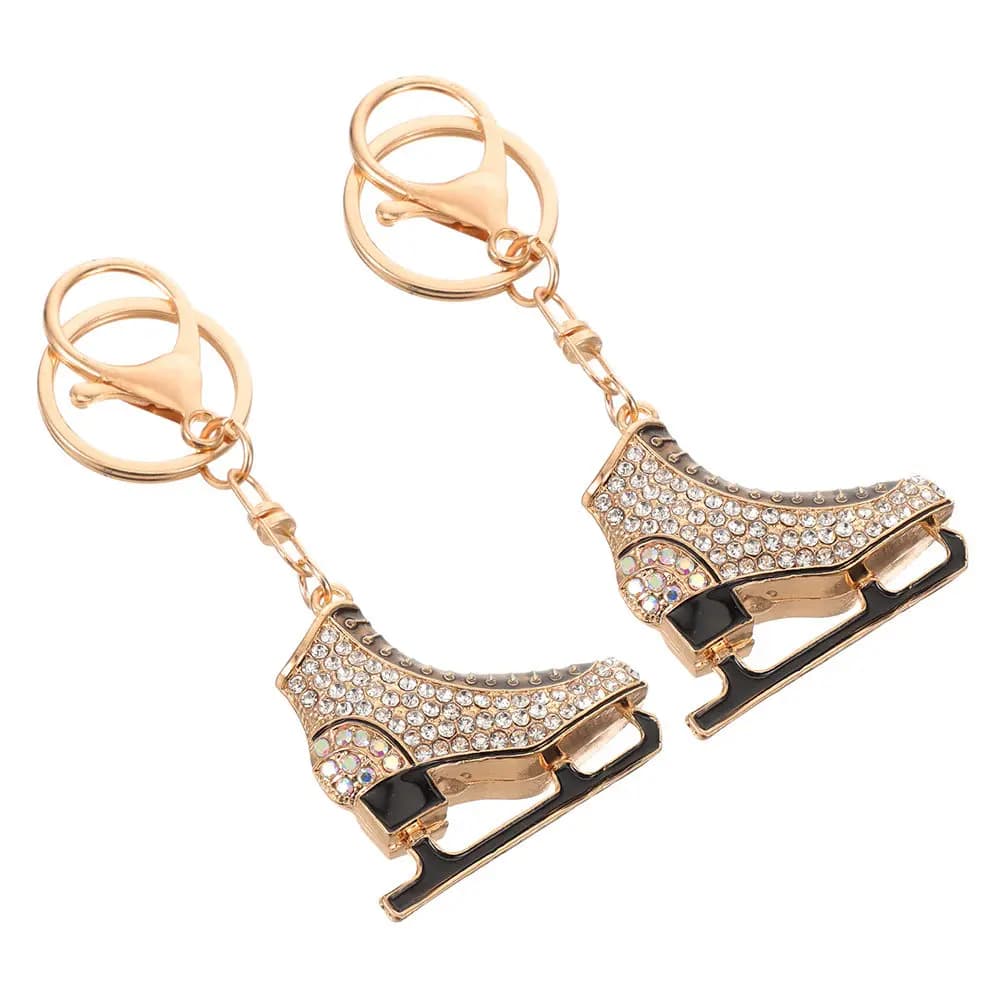 2 Pezzi Adorabili Portachiavi a Forma di Pattini da Ghiaccio con Strass, Ciondolo per Chiavi, Portachiavi in Metallo, Decorazione per Borsa, Pattini da Appendere