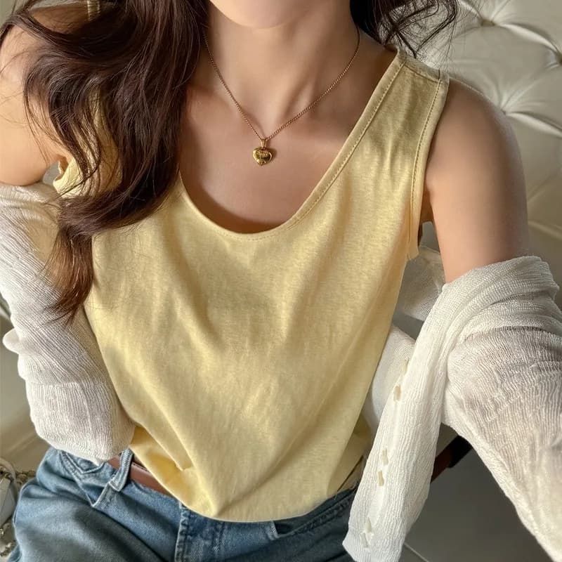 Spring Summer Women Loose Small Vest Lazy Style Base Layer Wearable Outside Concealing Inner Sleeveless Top