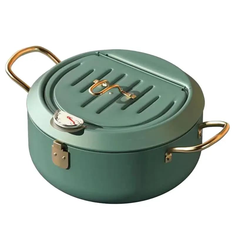 ABMI-Kitchen Stainless Steel Deep Frying Pot Oil Fryer With A Thermometer And A Lid 304 Tempura Fryer Pan Fried Chicken Pot,