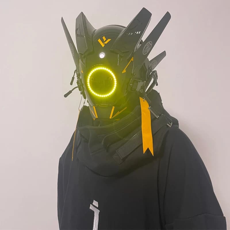 Maschera Cyberpunk a LED fai-da-te fatta a mano maschera Cosplay personalizzata per il viso SCI-FI giocattoli per feste con casco per uomini e donne