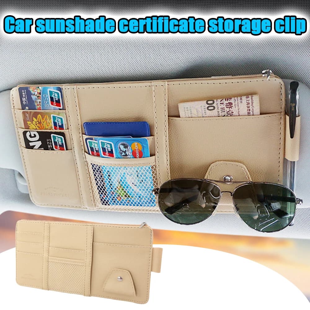 Borsa portaoggetti per visiera parasole per auto Scatola portaoggetti multitasche in pelle PU per visiera parasole Tasche portaoggetti per porta carte con clip per occhiali per auto