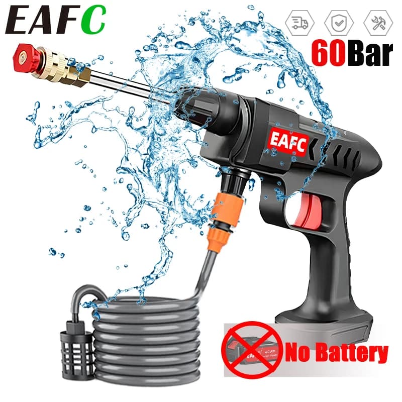 EAFC Pistola per lavaggio auto Pistola ad acqua senza fili a pressione da 60 bar con generatore di schiuma Pulitore spray per pavimenti Fiore per bici per batteria Makita da 18 V