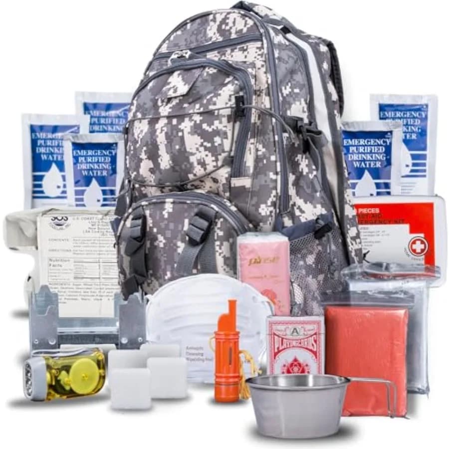 Blue Seventy-Two - Serie Pro - Kit di Sopravvivenza Deluxe Mimetico per 72 Ore, Zaino di Emergenza per 1 Persona, Materiale in Poliestere Resistente