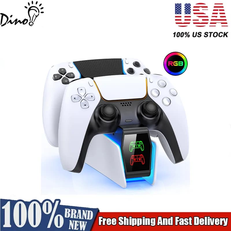 Dual PS5 Wireless Controller Quick Charger Support for Sony PlayStation 5 Gamepad Controller DualSense Charging Base