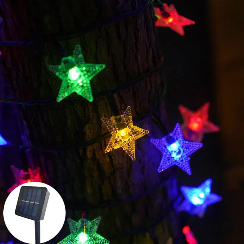 Luci a Stringa Solari a LED a Forma di Stella, Impermeabili per Esterni, Luci Fatate a Energia Solare per Patio, Giardino, Cortile, Portico, Decorazioni Natalizie e Matrimoniali