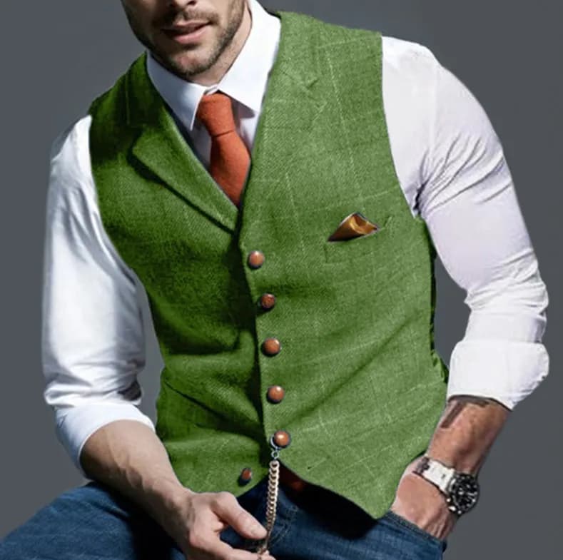 Gilet da lavoro Giacca Casual Slim Fit Gilet Homme Gilet per groosmen Uomo Matrimonio Abito da uomo Gilet Marrone Matrimonio Lana Tweed