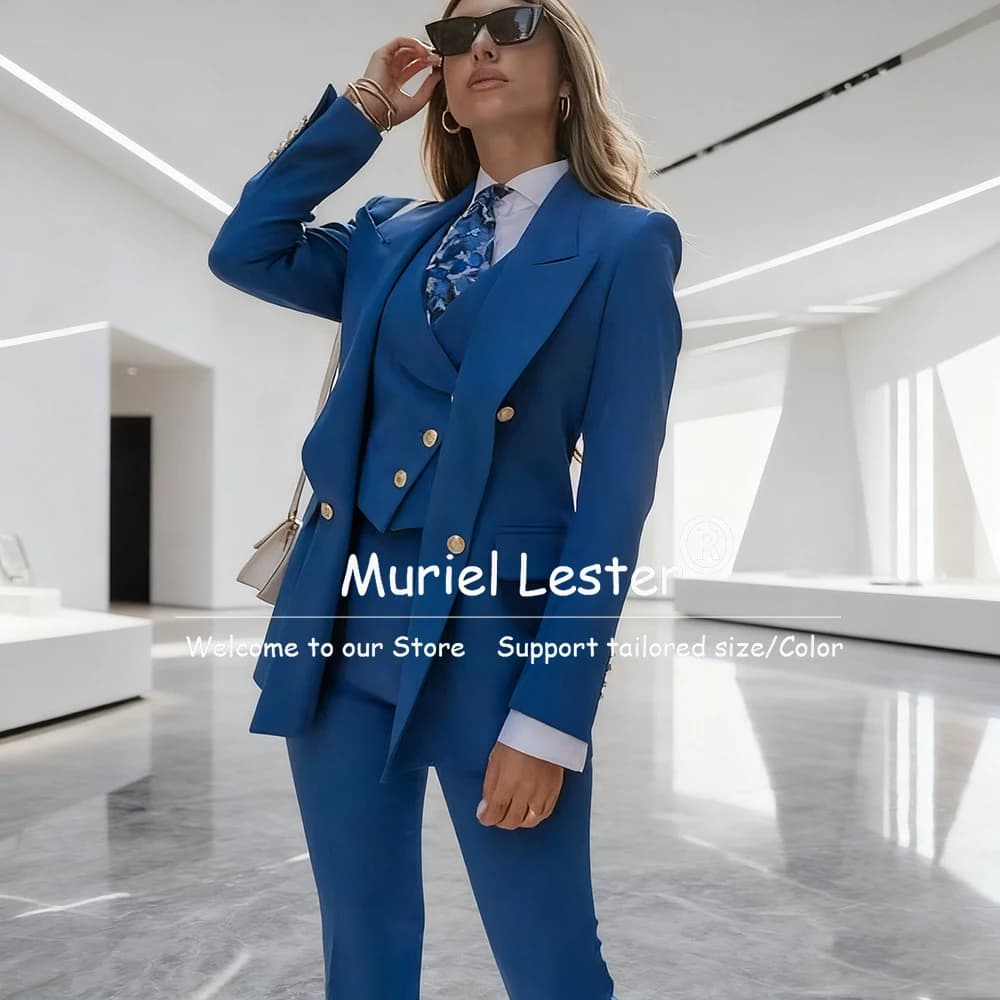 Abiti da donna eleganti blu doppiopetto set da 3 pezzi giacca pantaloni gilet abbigliamento femminile slim fit smart office lady blazer