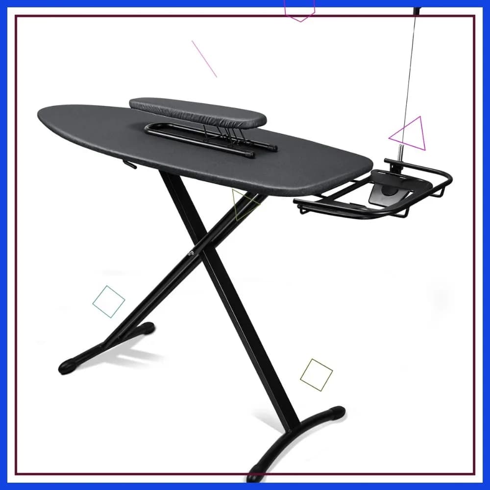 Asse da Stiro Extra Larga 45x122 cm con Pannello per Maniche, Altezza Regolabile 70-88 cm, Tappetino in Feltro da 10 mm e Rivestimento, Piano in Acciaio Pieghevole