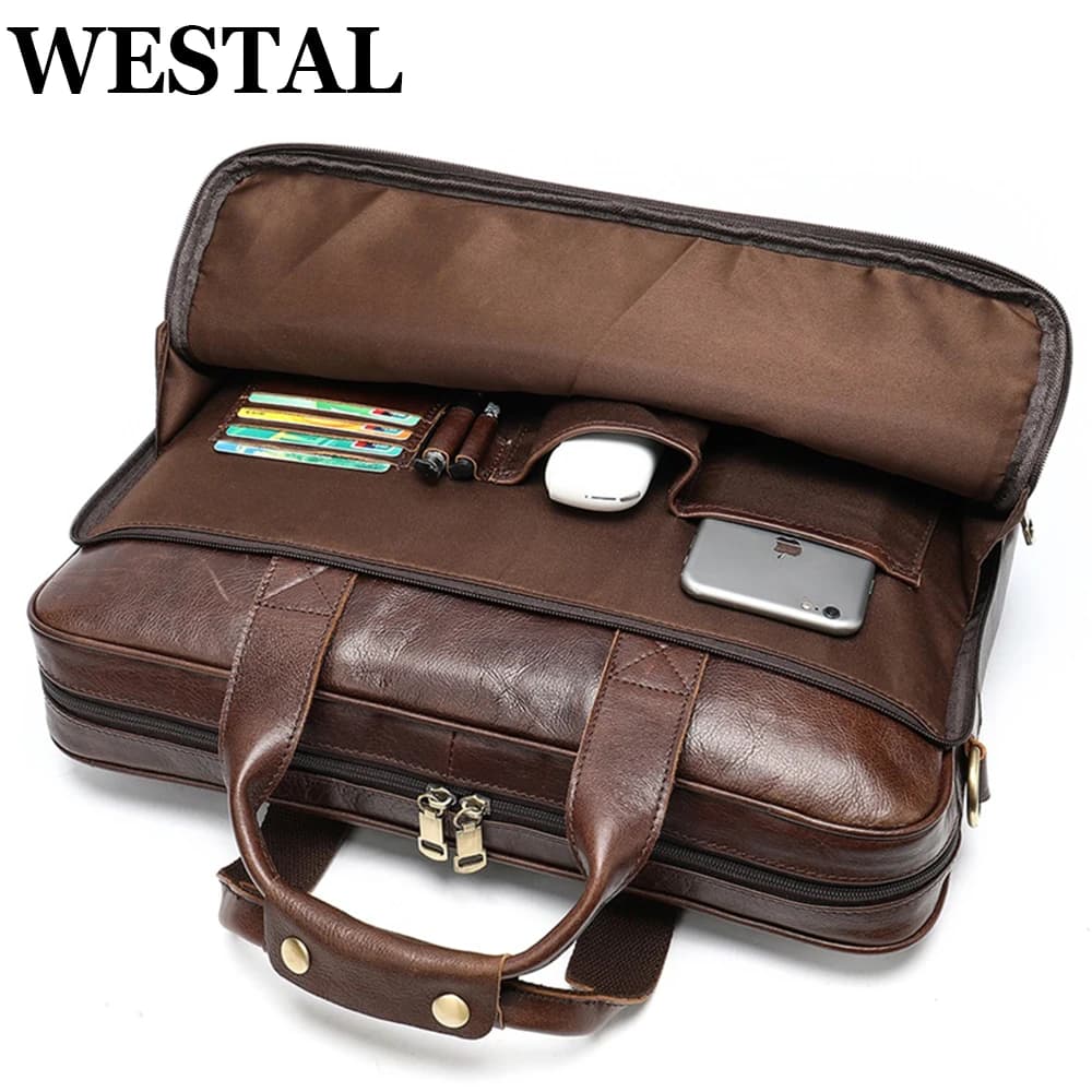 WESTAL borsa da uomo in pelle borsa da ufficio Messenger valigetta uomo in vera pelle 15.6 "borse per Laptop borse maschili Crossbody 14 borsa per Computer