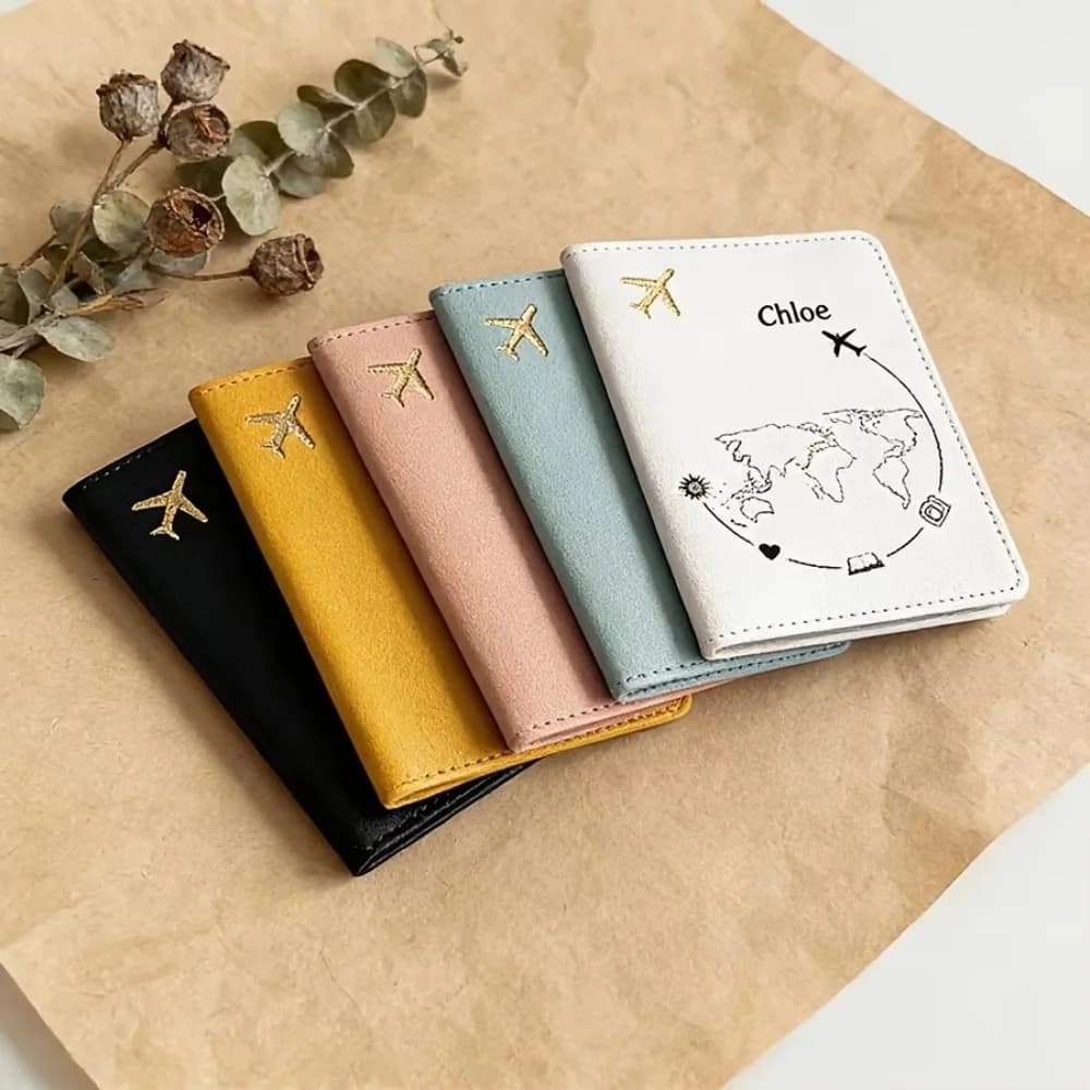 Custom Name Leather Passport Holder Snap Closure Lightweight Durable Travel Case for ID Cards Daily Trip Use