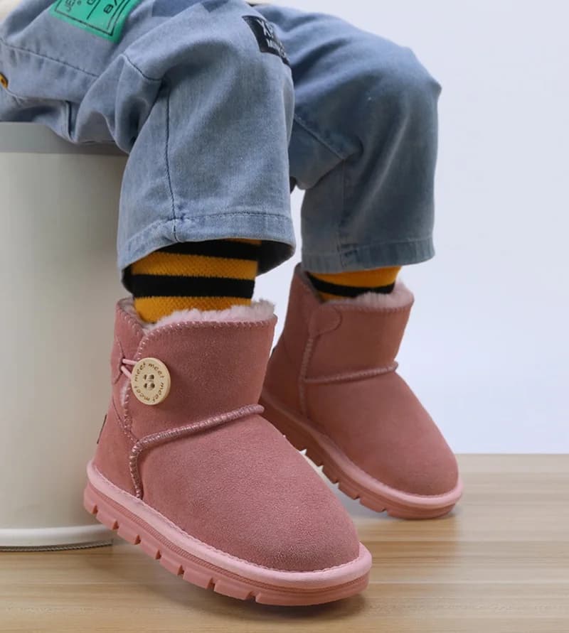 Scarpe Casual in Pelle di Vacchetta per Bambini, Stivali da Neve Spazzolati per Ragazze e Ragazzi, Stivali Antiscivolo in Camoscio Caldo per Bambini, Scarpe Invernali in Cotone, Sneakers