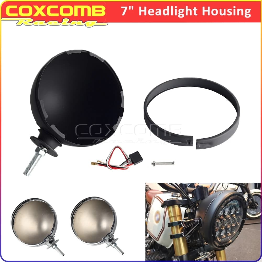 Alloggiamento del faro del motociclo 7 "Lampadina Secchio Faro Borsette Copertura per Harley Honda Yamaha Suzuki Kawasaki BMW Cafe Racer Chopper