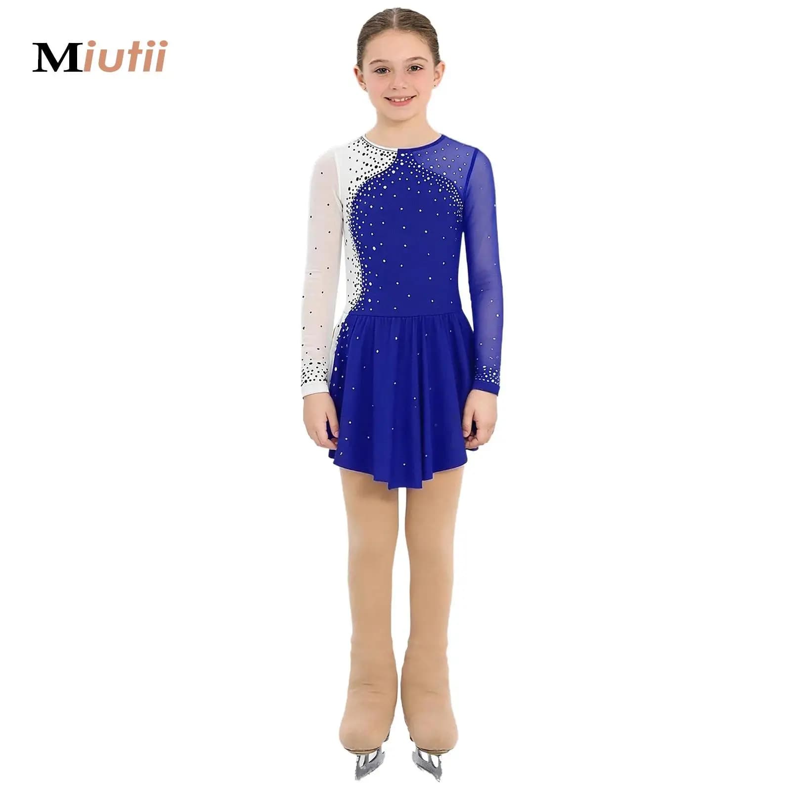 Vestito Tutu da Pattinaggio Artistico e Danza per Ragazze, con Body e Collant Scintillanti, per Pattinaggio su Ghiaccio, Pattinaggio a Rotelle, Ginnastica e Danza