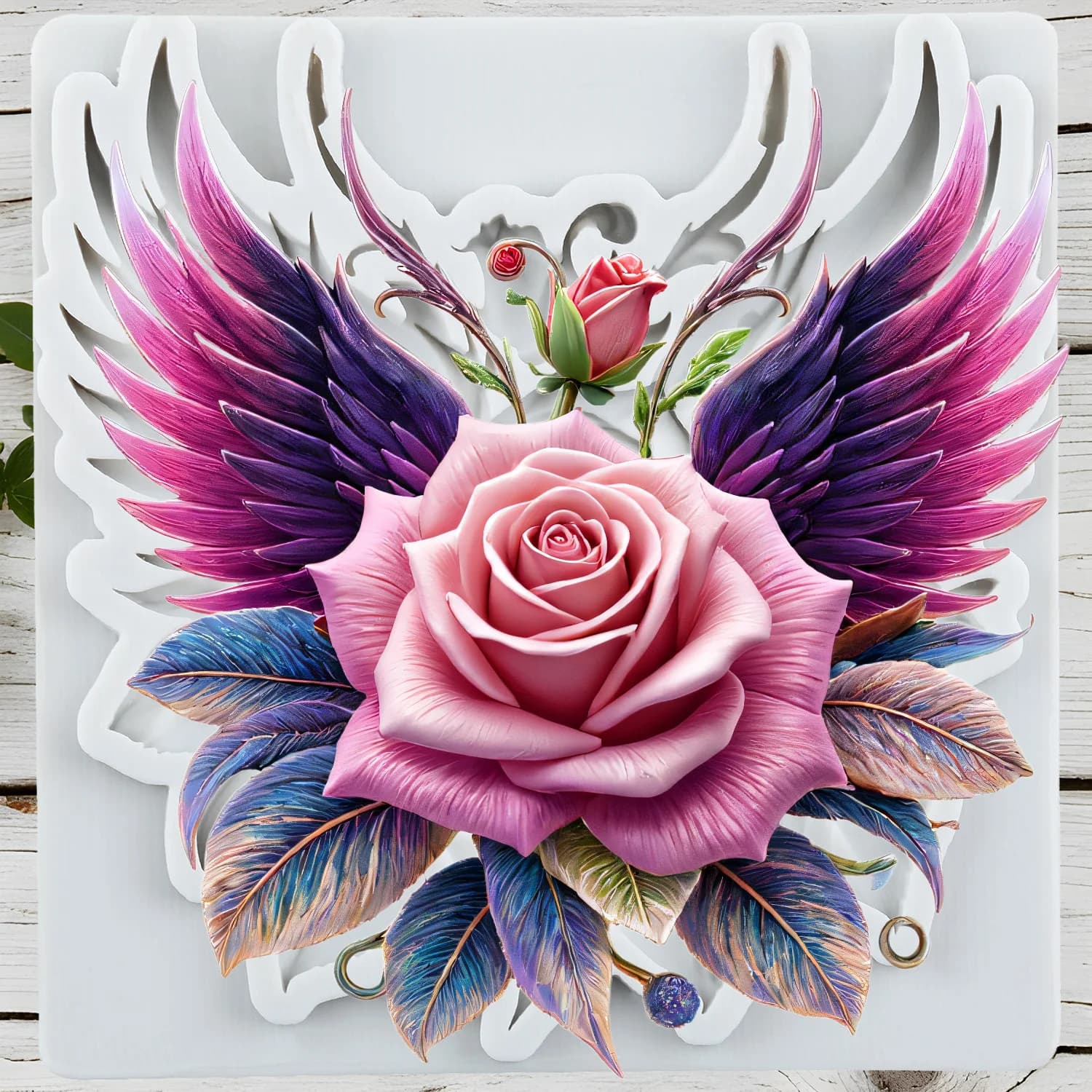 Stampi in silicone con fiori di rosa Ala Strumenti per decorare torte fondente Cupcake Topper Caramelle artigianali Pasta di gomma Argilla polimerica