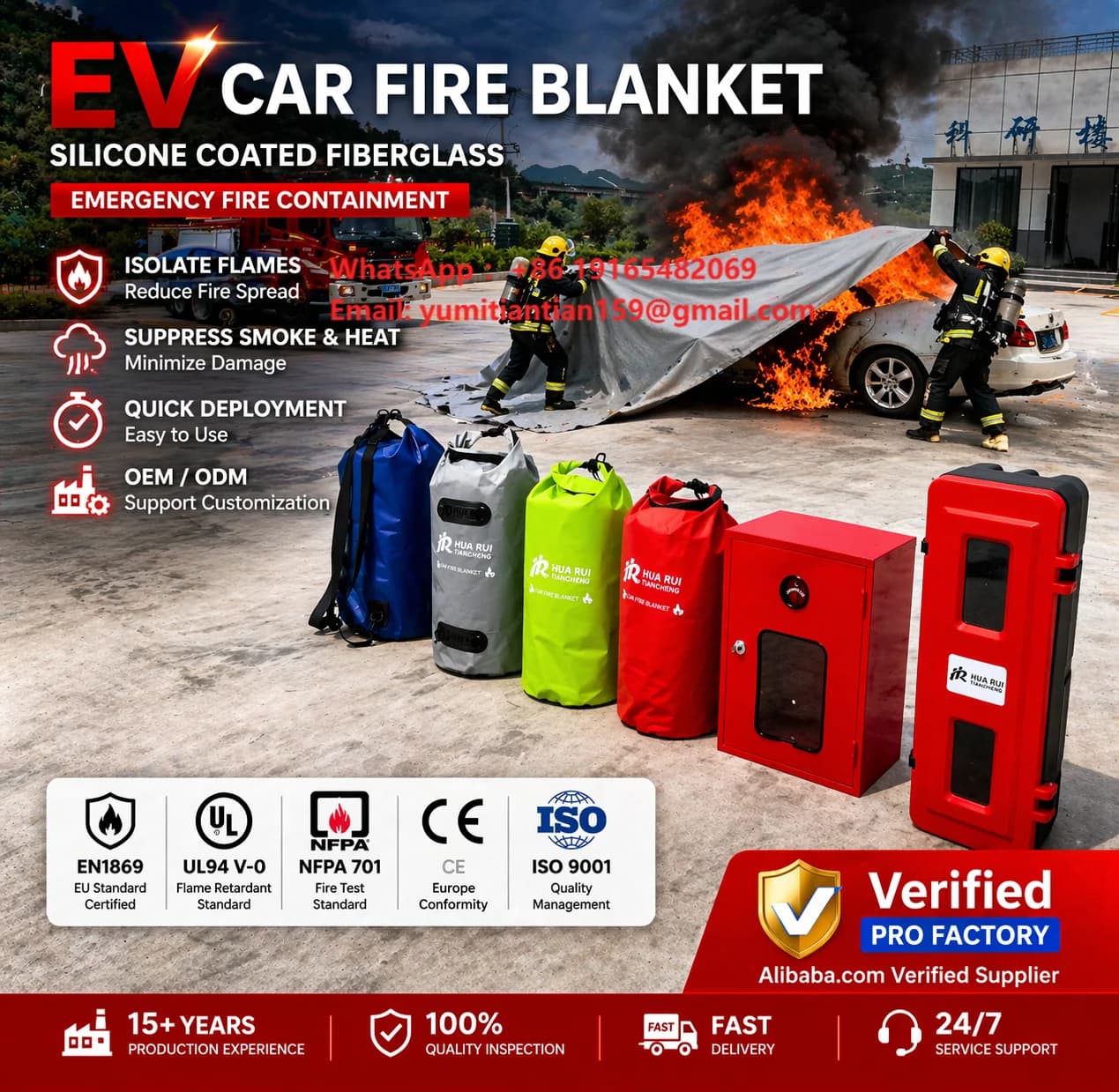 6*8m Large Size Fiberglass Car Fire Blanket Double Side Silicone Coated Fiberglass Fabric 550C Heat Resistant