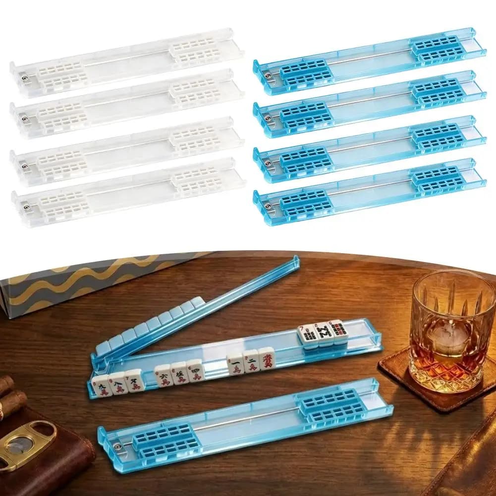 Set di 4 Righelli in Acrilico per Mahjong, Design Trasparente Antiscivolo, 4 Colori Opzionali, Supporto per Tessere Mahjong da 18 Pollici con Confezione Regalo