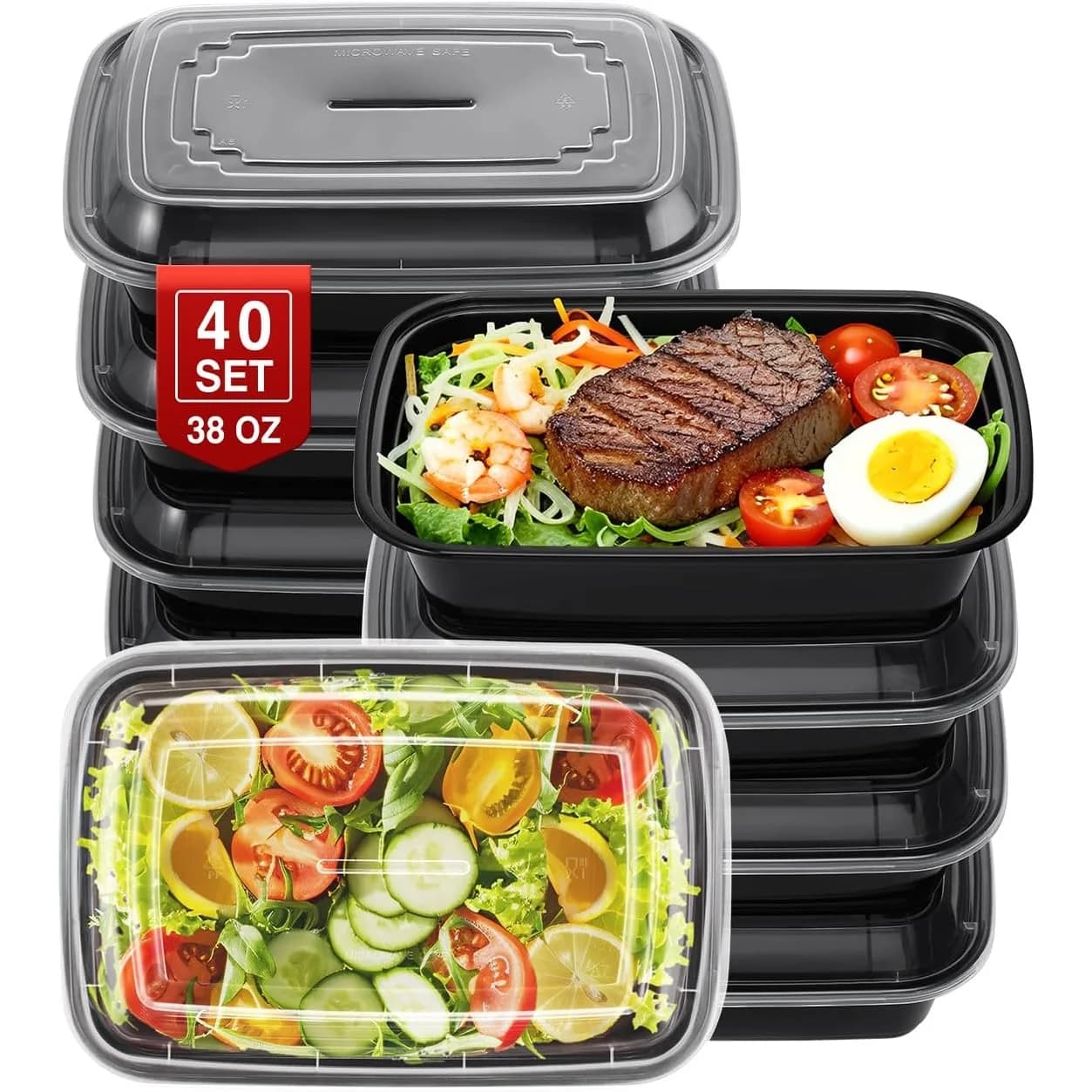 40 Set di Contenitori per Preparazione Pasti da 38oz con Coperchi, Contenitori Riutilizzabili in Plastica per Alimenti, Adatti a Microonde, Congelatore e Lavastoviglie, Ermetici