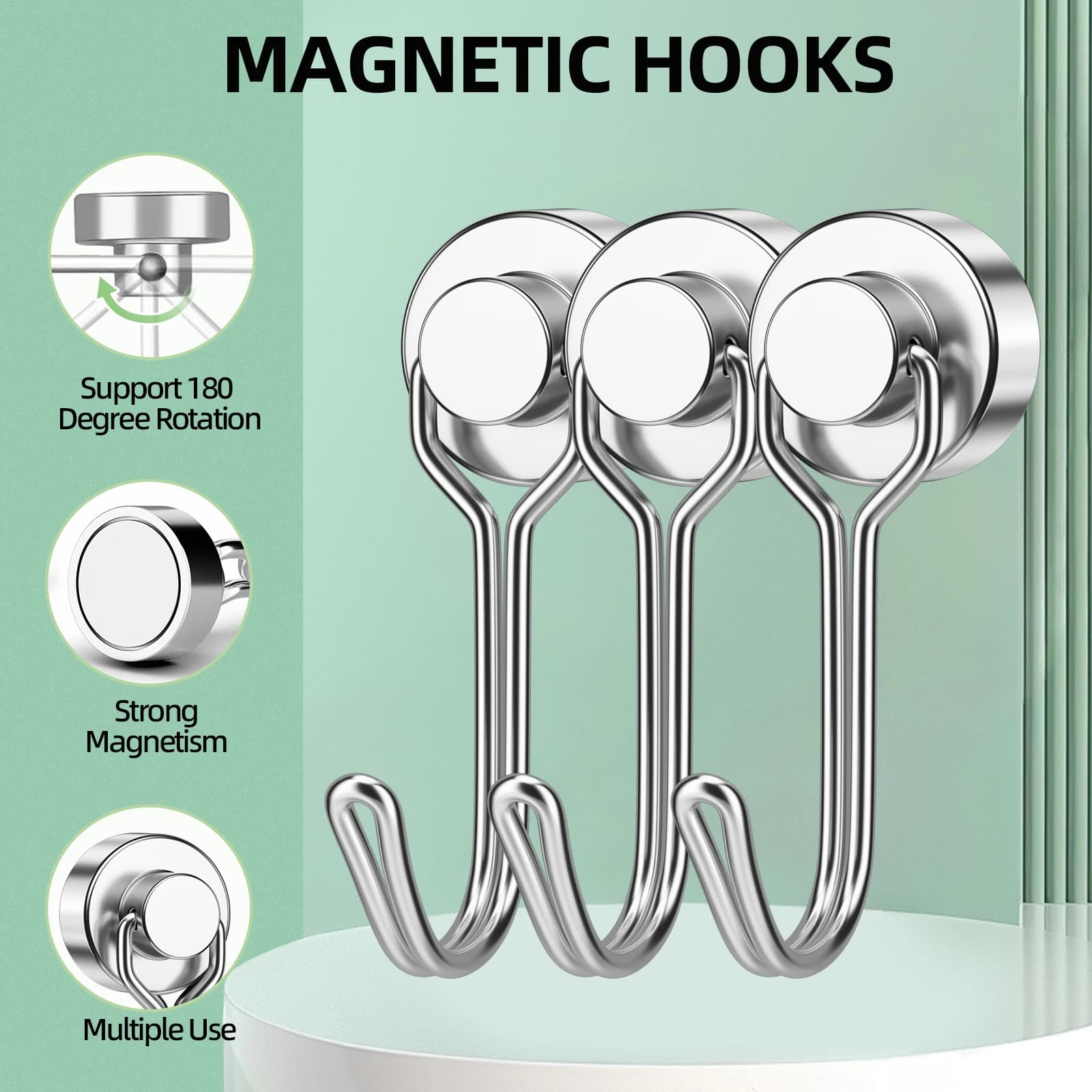 Ganci magnetici in argento da 3/20 pezzi Ganci magnetici Cruis Heavy Duty al neodimio per terre rare, magneti extra resistenti con gancio per appendere