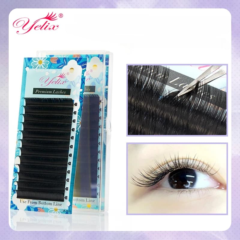 Yelix Matte Classic Volume Lash Extensions 7-16mm D + Curl Premium Silk Eyelash Professional Supplies for Eyelash Extension