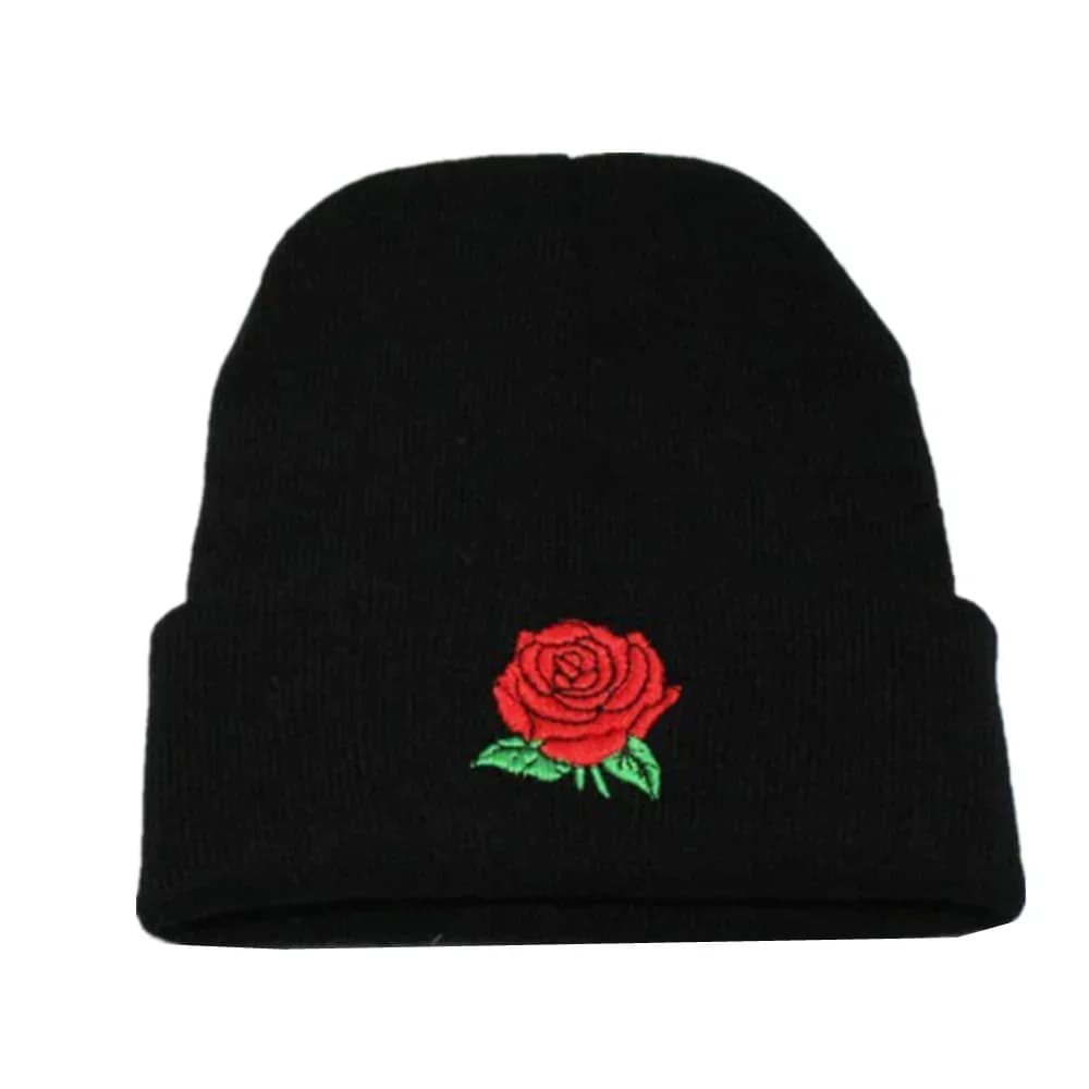 Berretto Skullies lavorato a maglia di lana calda per donna Cappello invernale con ricamo rosa