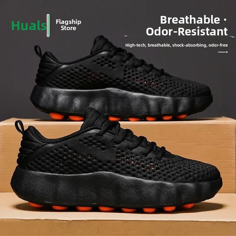 Men's Summer Breathable Versatile Casual Running Shoes Anti-slip Sporty Thick Bottom Heightening Black Dad Trendy Sneakers