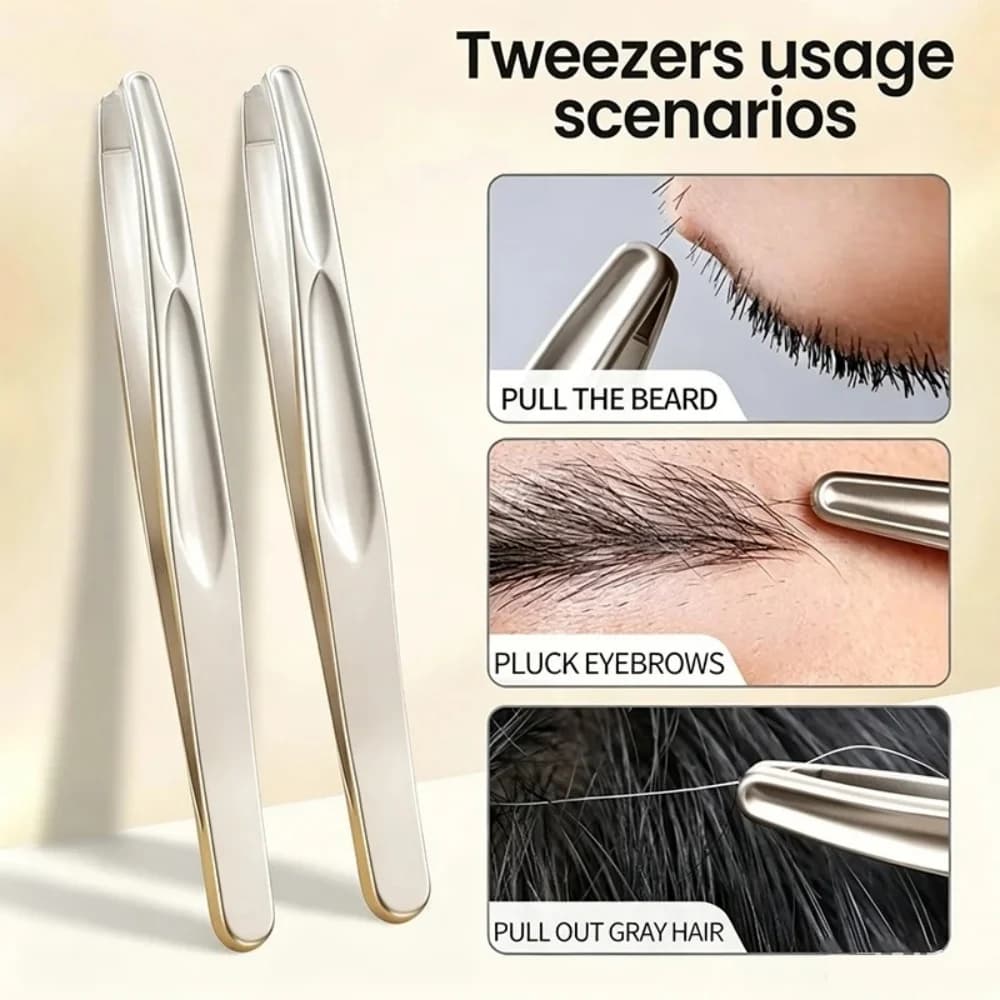 Premium Stainless Steel Round Head Tweezers Precision Eyebrow Facial Beard Hair Removal Seamless Clips for Short Hair Trimming