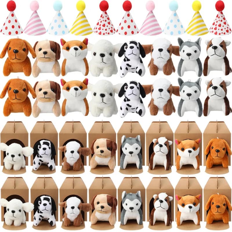 16-32 set mini animali di peluche per cani con cappelli scatole di carta Kraft per adotter un cucciolo bomboniere a tema festa di compleanno baby shower